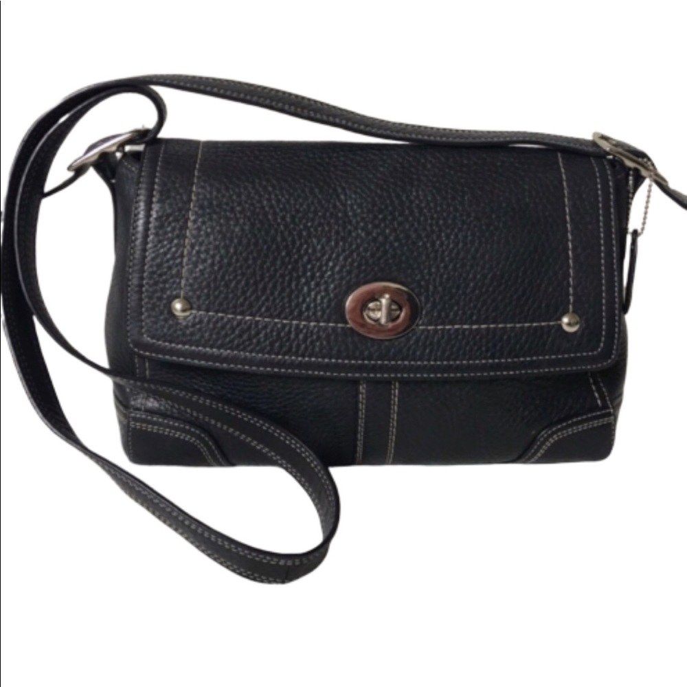 Black pebble LEATHER Coach Crossbody Purse